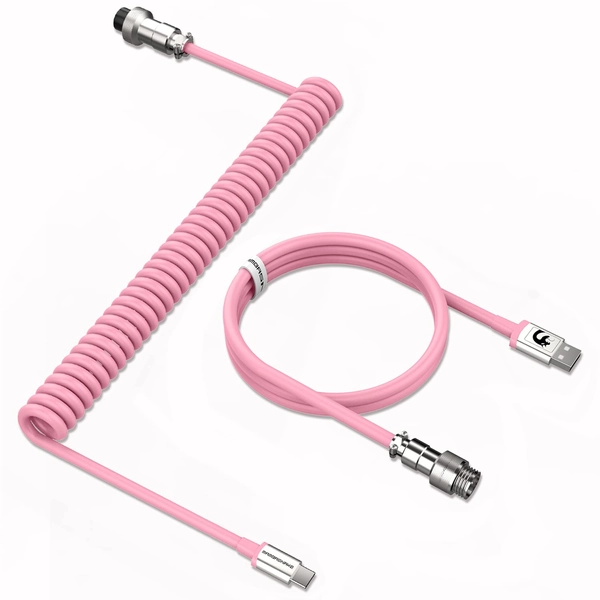 MAMBASNAKE C01 Spiralkabel USB C för Mekanisk Tangentbord, Custom Coiled Keyboard Cable för Gaming Tangentbord, Type-C till USB-A, TPU Lindad Tangentbordskabel med Avtagbar Aviator-anslutning - Rosa