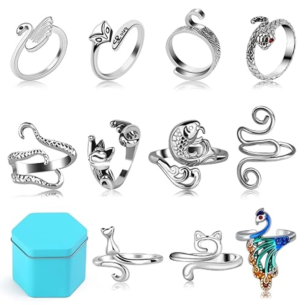 FOUSNOW 11 Pcs Crochet Ring, Adjustable Knitting Tension Rings, Finger Loop, Cat Yarn Guide Knitting Thimble, Faster Knitting Crochet Accessories for Mother Grandma Gifts (11Pcs)