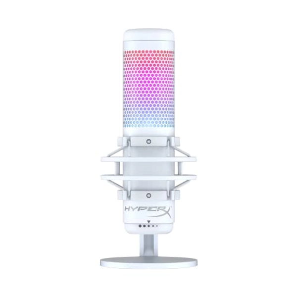 HyperX QuadCast S – RGB USB Condenser Microphone for PC, PS5, Mac, Anti-Vibration Shock Mount, 4 Polar Patterns, Pop Filter, Gain Control, Gaming, Streaming, Podcasts, Twitch, YouTube, Discord – White