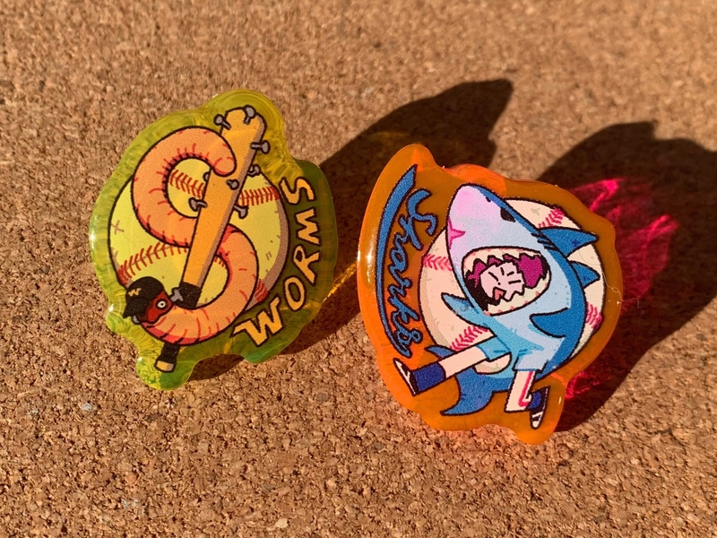 Dorohedoro Peace Sharks and Central Worms Colored Acrylic Epoxy Pins