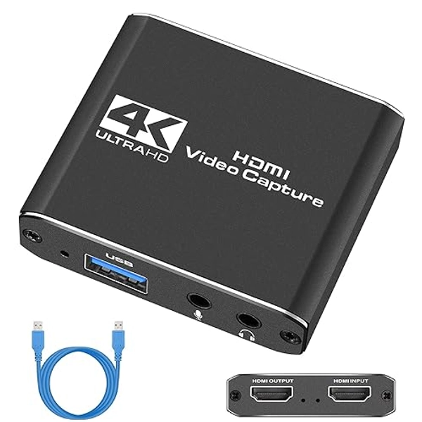 Capture Card, Audio Video Capture Card with Microphone 4K HDMI Loop-Out, 1080p 60fps Video Recorder for Gaming/Live Streaming/Video Conference, Works for Nintendo Switch/PS4/Xbox One/OBS/Camera/PC