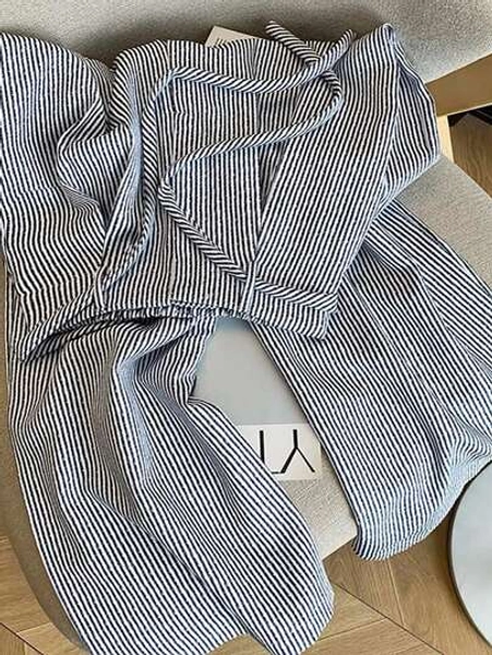 Franclia Striped Tie-Up High Waist Loose Casual Pants