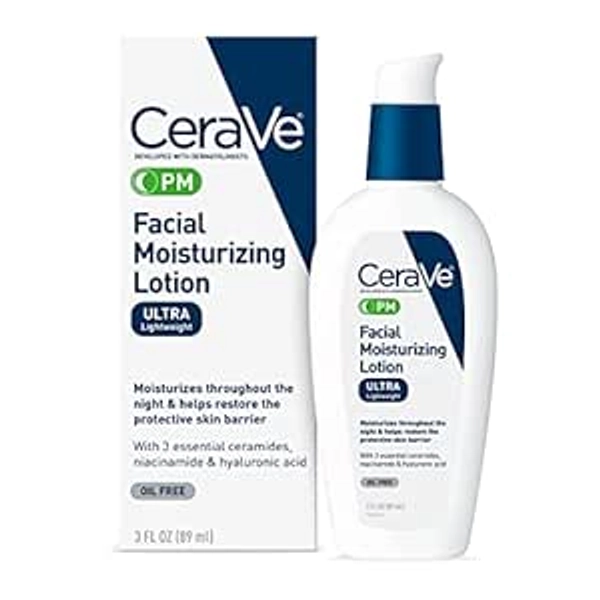 Amazon.com: CeraVe PM Facial Moisturizing Lotion | Night Cream with Hyaluronic Acid and Niacinamide | Ultra-Lightweight, Oil-Free Moisturizer for Face | 3 Ounce : Beauty & Personal Care
