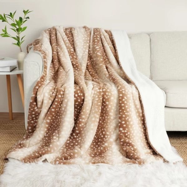 Cozy Bliss Faux Fur Throw Blankets Soft Animal Print Blanket for Couch Bed, 50*60 inches, Brown Deer-stripe