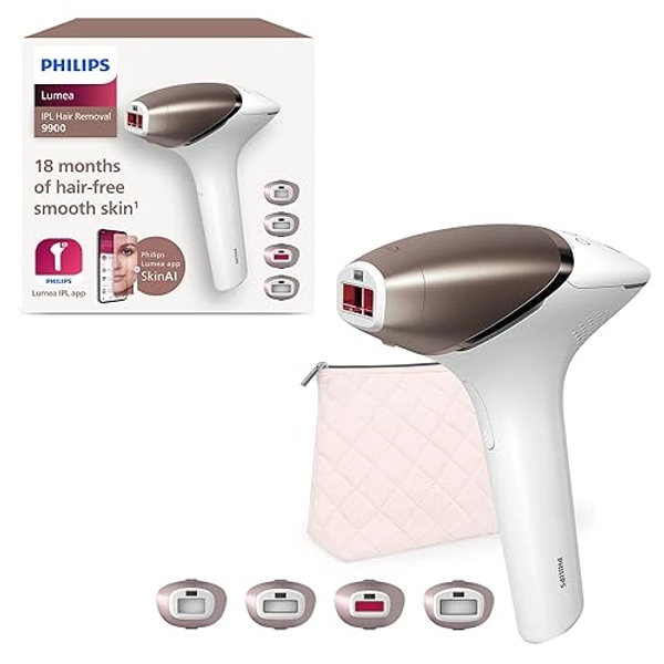 Philips Lumea 9900 Series, IPL Hair Removal Device, Laser Hair Removal Alternative, SenseIQ and SkinAI Technology, 4 Attachments for Body, Face, Bikini and Underarms, Corded & Cordless Use, BRI951/01