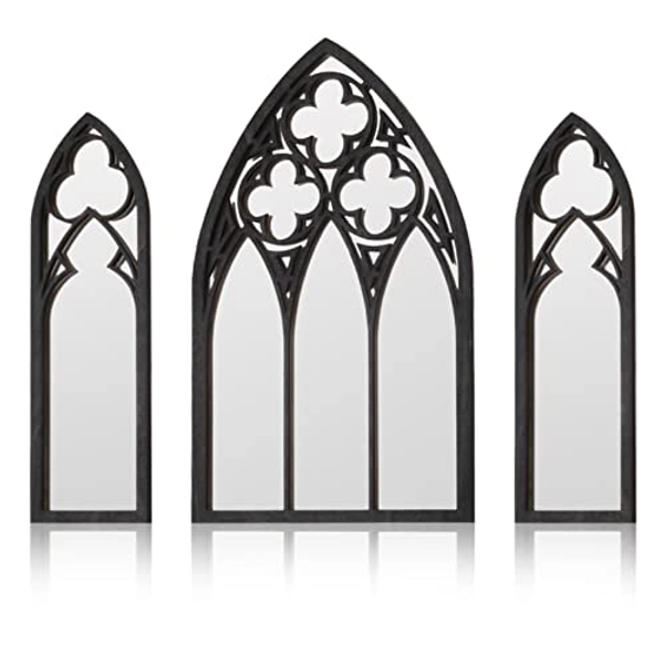 BOUMUSOE 3 Pack Gothic Mirrors Wall Decor, Cathedral Arch Frame Tiny Mirror Goth Room Decor - 9.8 inches Spooky Decorative Rustic Wall Hanging Decor for Bedroom Bathroom Living Room