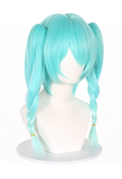 Vocal Bunny Girl Cosplay Wig Light Green Long Double Ponytail Braided Wig