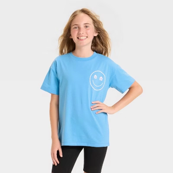 Girls' Short Sleeve Oversized Tulum Graphic T-Shirt - Cat & Jack™ Bright Blue XL