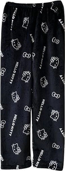 Anime Cartoon Pajama Pants for Women Girls Cute Cat Flannel Comfy Sleep Bottoms