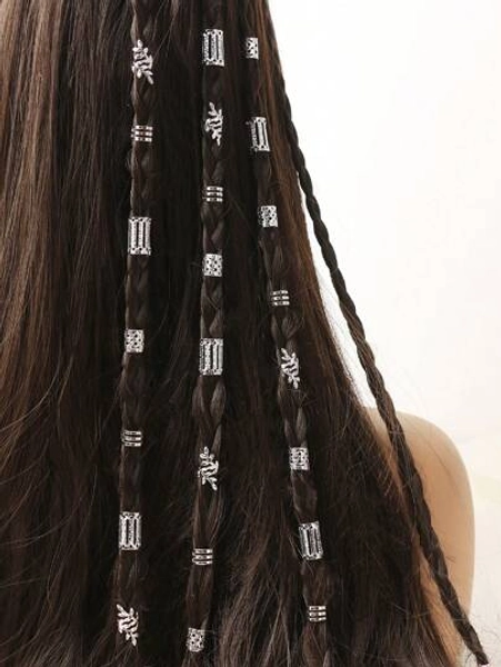 40pcs Gold Mixed Hair Braids Rings Set, Street Style, Party, Small Braids Hair Accessories