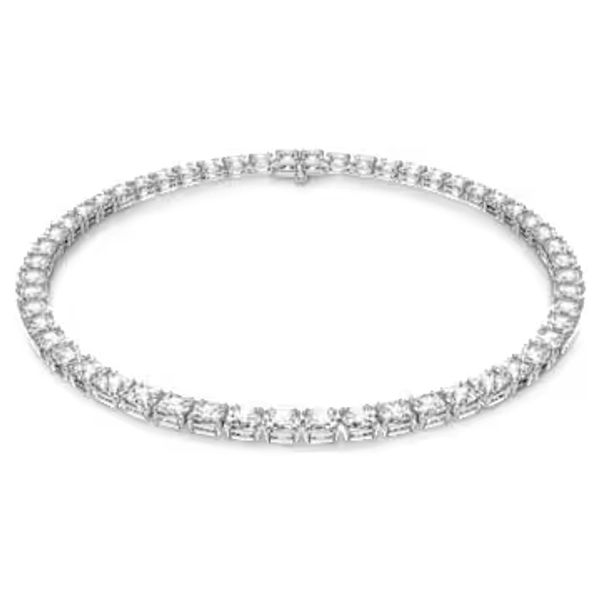 Matrix necklace, Square cut, White, Rhodium plated