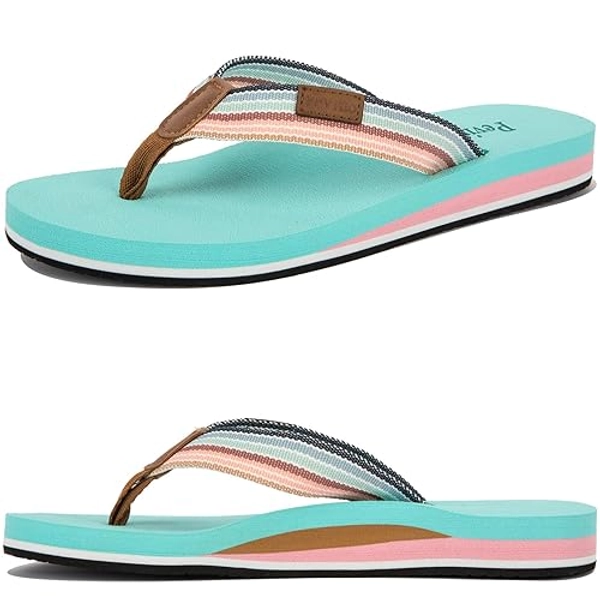 Pevino Women's Orthotic Flip Flops,Casual Comfortable Yoga Mat Thong Sandal with Arch Support