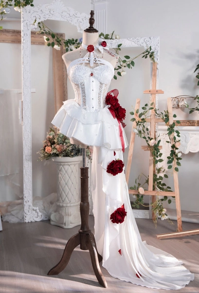 Goddess of Victory: Nikke Mihara Bonding Chain Cosplay Kostüm weißes Kleid mit Kopfschmuck und Socken