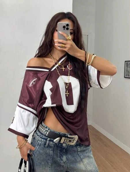 Coolane Women's Sport Number Graphics Football Jersey T-Shirt