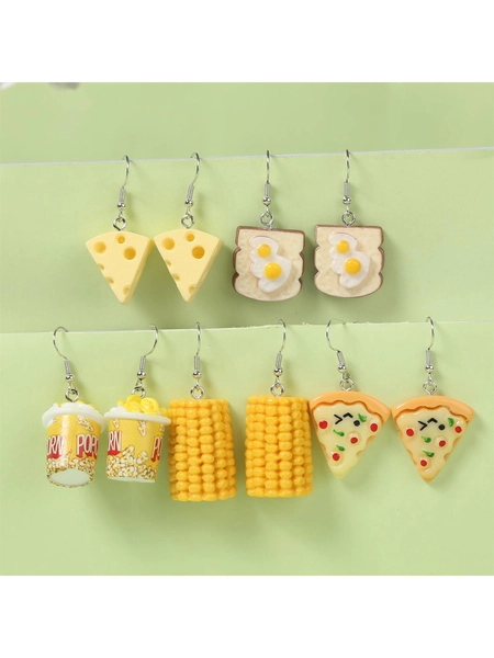 AIDSOTOU 5 Pairs Colorful Cute Weird Fun Earrings for Women Unique Funky Cool Corn Pizza Cheese Bread Earrings Funny Aesthetic Dangle Earrings for Teen Girls
