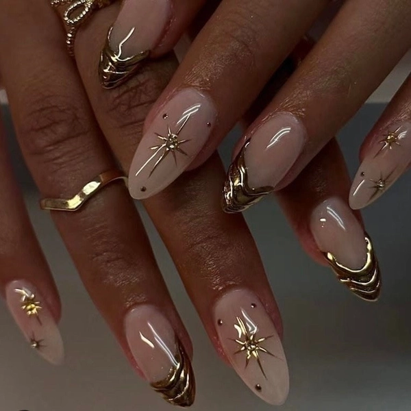 0A0263 | Almond gold chrome Press on Nails
