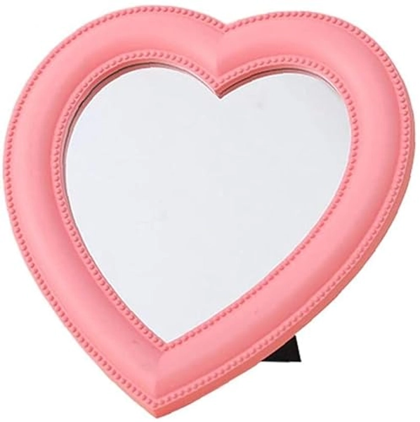 Heart Mirror | Heart Makeup Mirror ,Tabletop Vanity Mirror | Wall Desk Makeup Mirror | Bathroom bedroom vanity mirror,7 Inches (Pink, Heart)