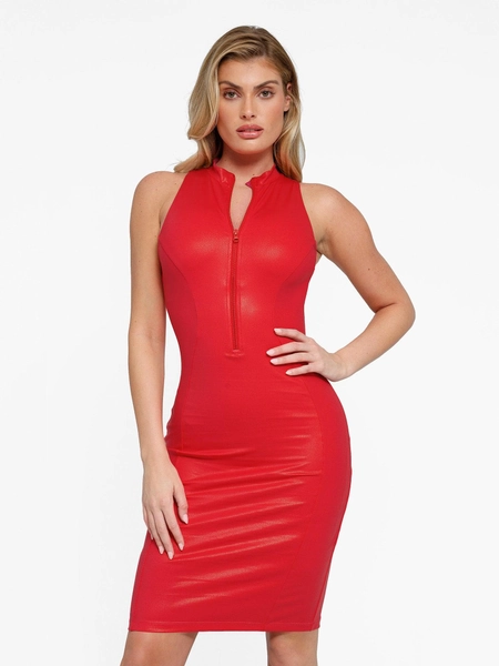 The Shapewear Dress Leather Mock Neck Midi