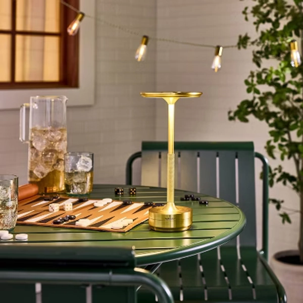 Portable Indoor/Outdoor LED Tabletop Lamp Brass: Rechargeable, No Assembly - Hearth & Hand™ with Magnolia