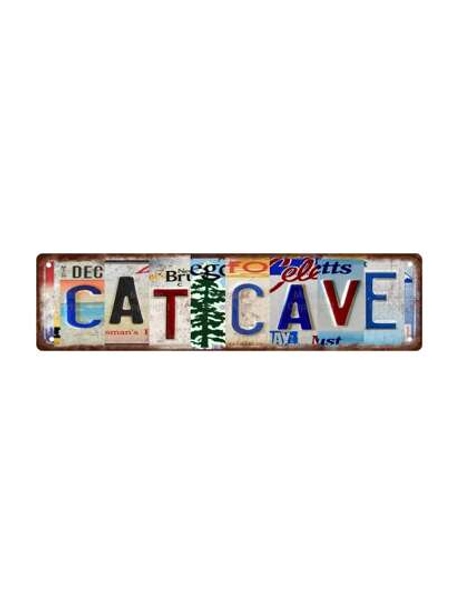 "CAT CAVE" Funny Metal Tin Sign 