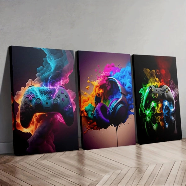 ensemble 3 peintures toile à cadre en bois "colorful gaming - Temu Switzerland