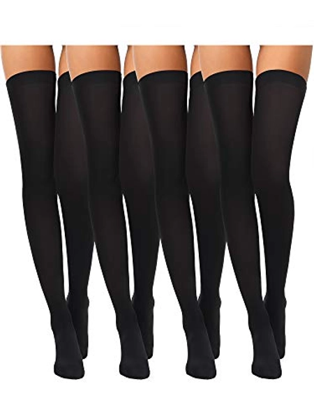 Boao 4 Pairs Women's Silk Thigh High Stockings Nylon Socks for Women Halloween Cosplay Costume Party Tights Accessory