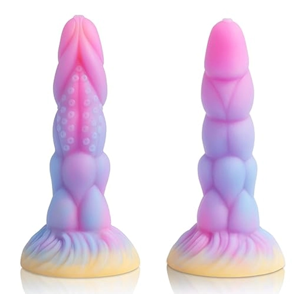 Tentacle Dildo Fantasy Luminous Dildos Anal Plug, 8.14” Big Realistic Monster Dildo Silicone Sex Toy with Strong Suction Cup, Large Knot Anal Dildo for G Spot Stimulation & Prostate Massage for Women Men