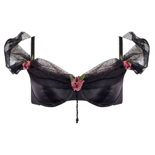 Black Silk Maria Point d'esprit tulle draped bra — Buttress & Snatch