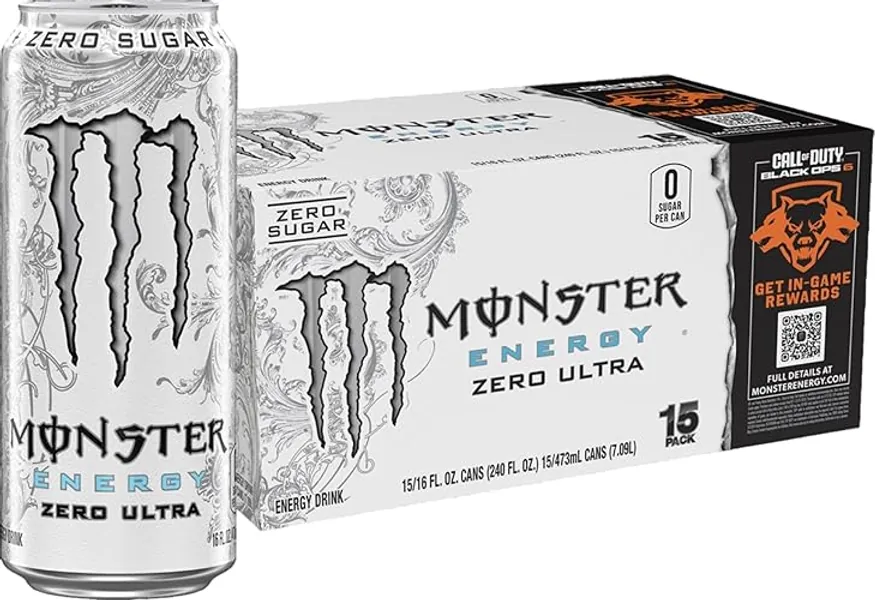 Monster Energy Zero Ultra, Sugar Free Energy Drink, 16 Ounce (Pack of 15) - Zero Ultra - 16 Fl oz (Pack of 15)