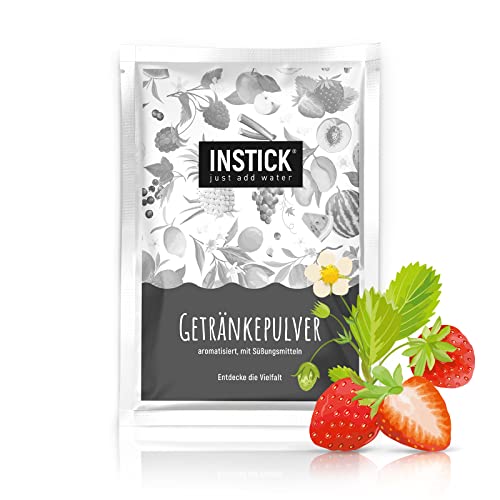 INSTICK | Zuckerfreies Instant-Getränk - Geschmack Erdbeere | Packung für 18 L | Getränkepulver - vegan, kalorienarm, mit Vitamin C, aromatisiert - Erdbeere