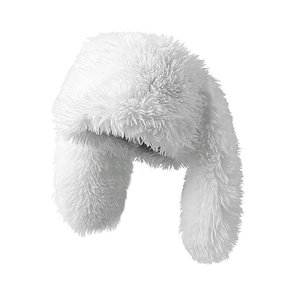 Furry Beanie Bunny Ears Hat Fluffy Warm Hat Plush Slouchy Beanies for Indoor and Outdoor