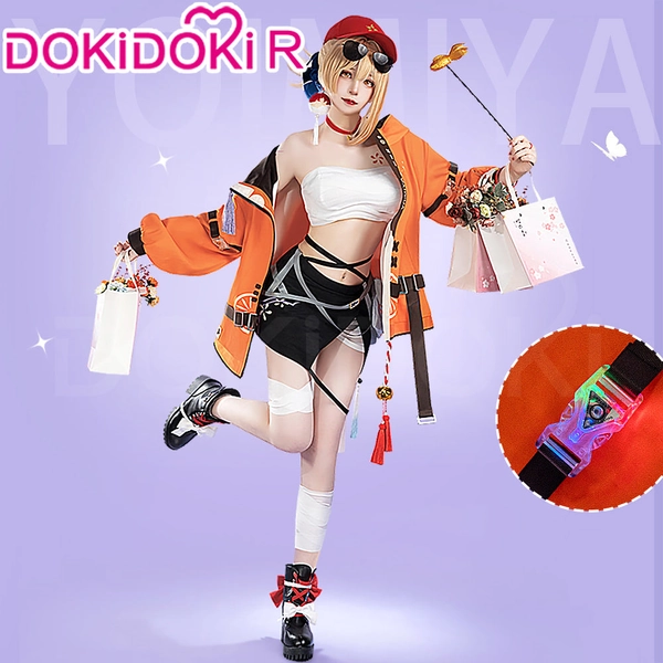 【In Stock】DokiDoki-R Game Genshin Impact Cosplay Yoimiya Doujin Causal Wear Flowers Birds and Love Costume