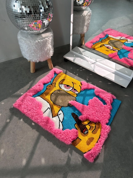 Pink smoke rug, Cartoon rug, handmade rug, cartoon character rug, custom 3D rug, gift idea