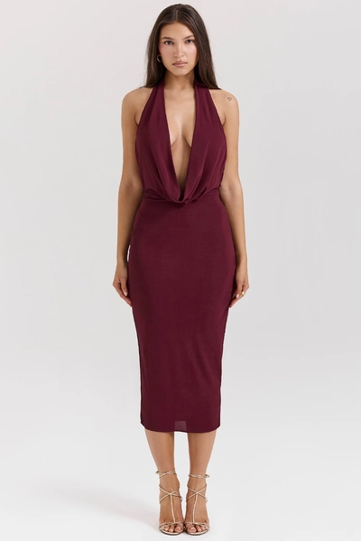 Florentina Merlot Draped Midi Dress