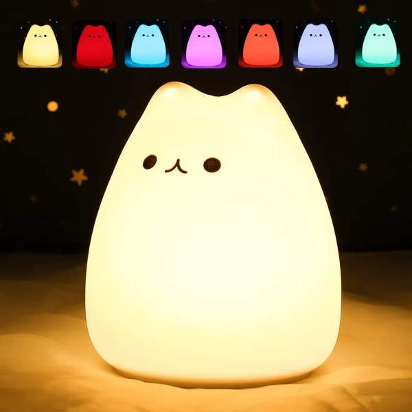 Cute Cat Kawaii Cozy LED Colour Changing Night Lamp Touch Sensor