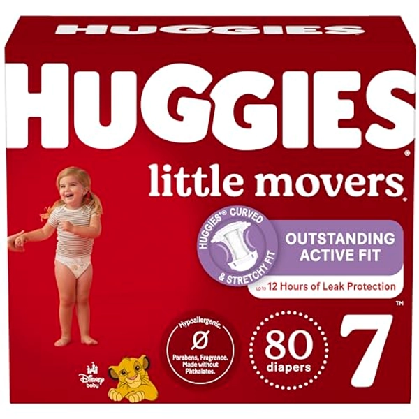 Huggies Size 7 Diapers, Little Movers Baby Diapers, Size 7 (41+ lbs), 80 Count (2 packs of 40), Packaging May Vary