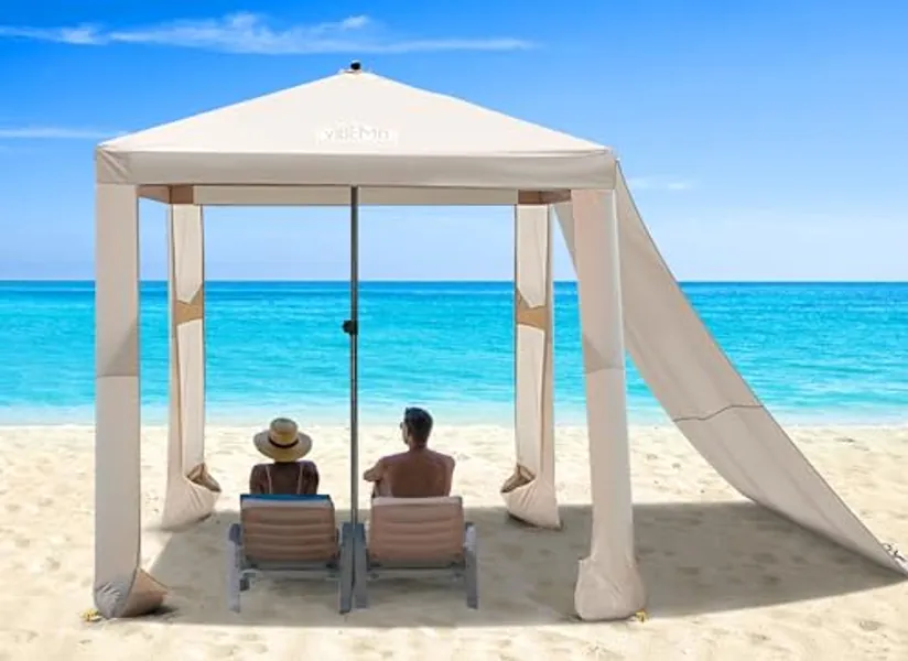 Vibemo Beach Cabana, 6.2' x 6' Portable Beach Canopy with Side Wall, 4 Adjustable Height, UPF 50+ UV Protection, Easy to Set Up Cool Beach Cabana Tent, Waterproof Beach Shelter for Outdoor Patio