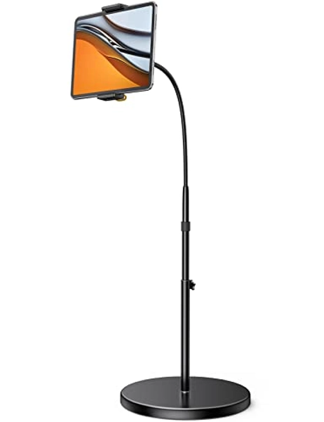 Lamicall Tablet Floor Stand - Gooseneck Swivel Tablet Holder Mount with Adjustable Height & 10.6lb Stable Base, Compatible with iPad Mini Air Pro 12.9/9.7, Galaxy Tab, Kindle, Cell Phones (4.7''-13'')