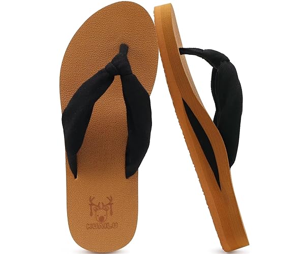 KuaiLu Flip Flops for Women with Arch Support Yoga Mat Comfortable Summer Beach Walking Thong Cushion Sandals Slip On Indoor Outdoor - 9 - Black Khaki