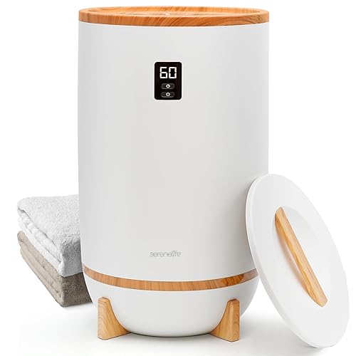 SereneLife Single Touch Towel and Blanket Warmer with Fragrant Disc Holder and LED Ring Gray, Perfect Size for Two Large Bath Towels, Automatically Shut off Feature, Built-in Timer for 15-60 minutes - Bamboo