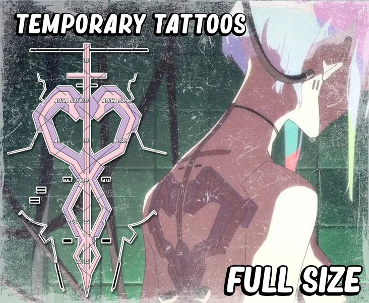 Lucy / Temporary Tattoos / Realistic / Cosplay / Costume / Fake Tattoo / Halloween / Transfer Tattoo / Back Tattoo / FULL SIZE