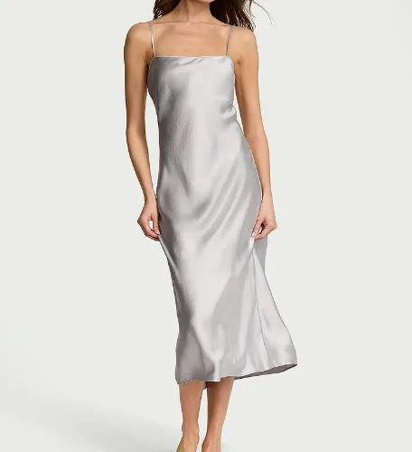 Victoria Secret - Luxe Satin Long Slip Dress - Silver Pearl