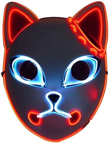 LSLRAD Demon Slayers Fox Mask LED Halloween Mask Japanese Anime Cosplay Mask