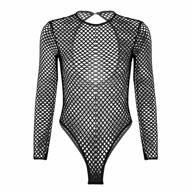 Black Alt Fishnet bodysuit - Black / M