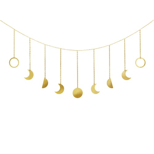 Mkono Moon Phase Wall Hanging Boho Decor Garland Moons Hanging Art Aesthetic Decoration Girls Room Banner for Nursery Bedroom Livingroom Dorm Home Apartment, Christmas Birthday Party Gift, Gold, 50"