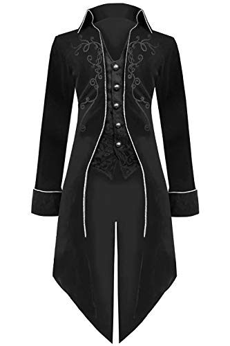 SIAEAMRG Medieval Steampunk Tailcoat Halloween Costumes for Men, Renaissance Pirate Vampire Gothic Jackets Warlock Frock Coat