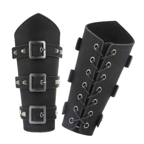 HZMAN Adults Faux Leather Arm Guards - Medieval Belt Leather Buckle Bracers - One Size - Leather Armband Pair