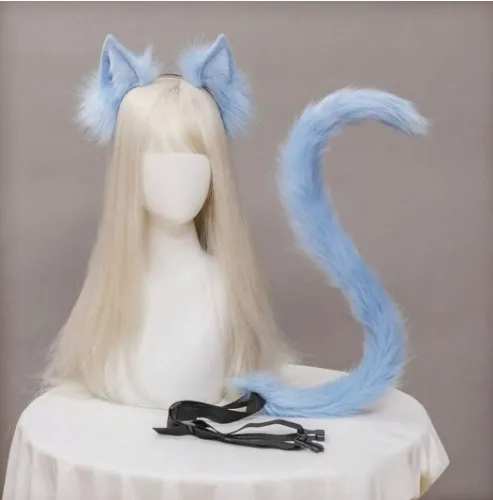Conjunto De Cosplay De Gato-cinta Para La Cabeza Y La Cola De Orejas De Gato-manualidades De Orejas De Animal Peludo Y Accesorios De Disfraz De Cola Larga