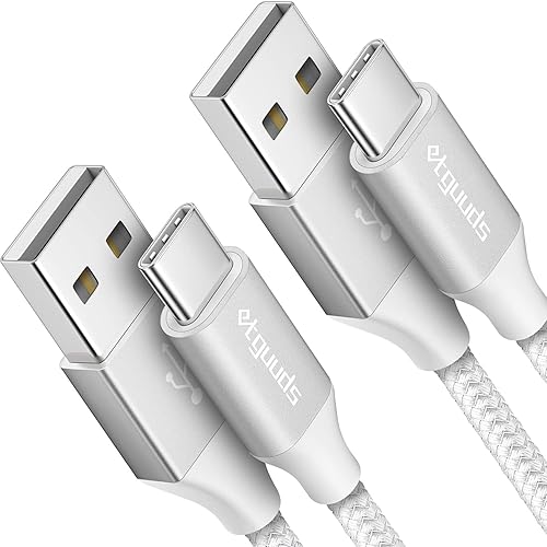 etguuds 2-Pack 3ft USB C Cable 3A Fast Charge, White USB A to Type C Charger Cord Braided for Samsung Galaxy A15 A25 A35 A55 A54, S24 S23 S22 S21 S20 S10 S10E, Note 20 10, Moto G, for iPhone 16 15 - 3ft - White - 2