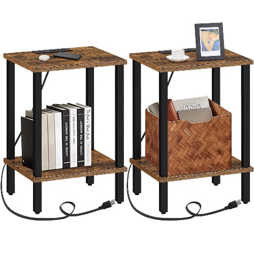 TUTOTAK End Table with Charging Station, Side Table with USB Ports and Outlets, Nightstand, 2-Tier Storage Shelf, Sofa Table for Small Space, 1 Package（2PCS） TB01BB041 - 2 - Brown